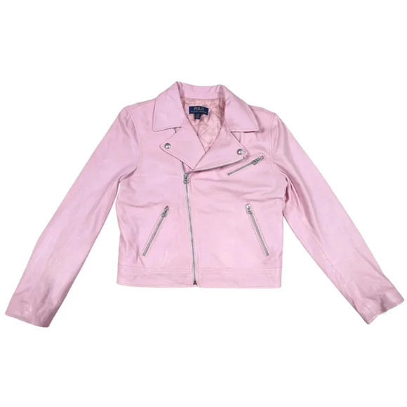POLO RALPH LAUREN LAMB LEATHER MOTO ZIP UP JACKET GIRLS - Picture 1 of 11